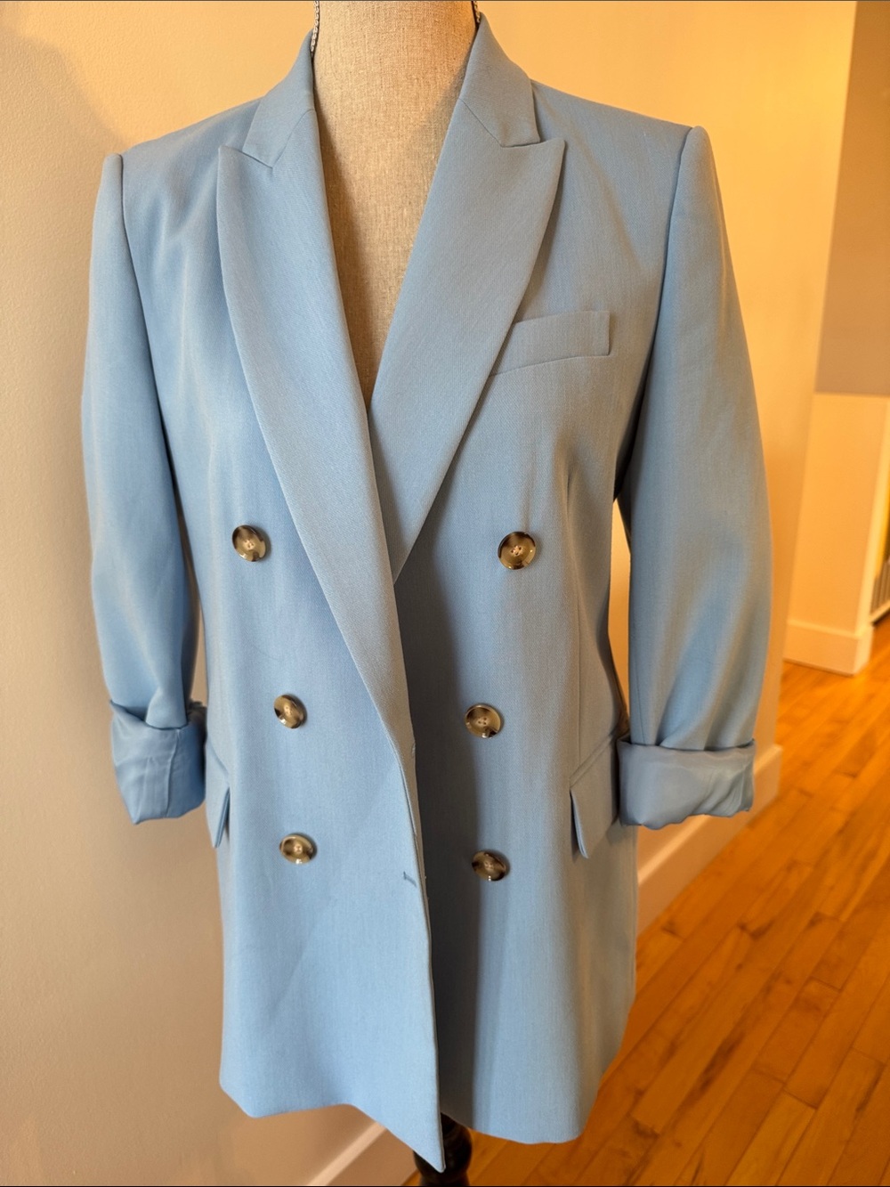 Zara Light Blue Double-Breasted Blazer Jacket